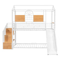 Twin Over Twin Metal Bunk Bed, Metal Housebed With Slide And Storage Stair, White With White Slide White Iron