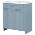 Modern 30 Inch Bathroom Vanity Cabinet With Easy To Clean Resin Integrated Sink In Blue Blue Mdf