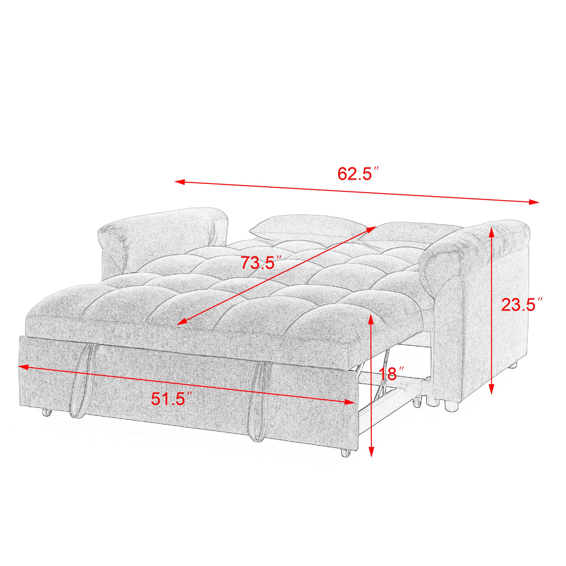 Loveseats Sofa Bed With Pull Out Bed,Adjsutable Back,Blue Grey Blue Grey Linen Wood Primary Living Space Medium Soft Tight Back Eucalyptus Pillow Top Arms Foam Linen 2 Seat
