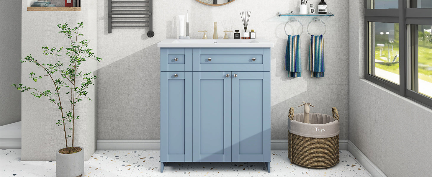 Modern 30 Inch Bathroom Vanity Cabinet With Easy To Clean Resin Integrated Sink In Blue Blue Mdf