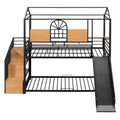 Twin Over Twin Metal Bunk Bed, Metal Housebed With Slide And Storage Stair, Black With Black Slide Black Iron