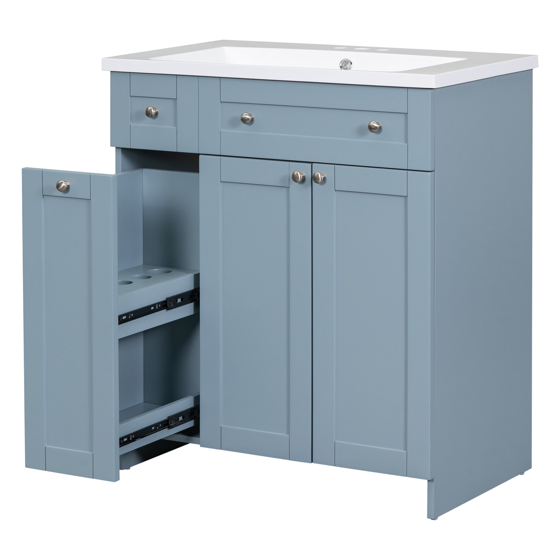 30 Inch Blue Bathroom Vanity With Ceramic Sink Combo, Abundant Storage Cabinet 2 Soft Close Doors And Double Tier Deep Drawer Blue Bathroom Mdf