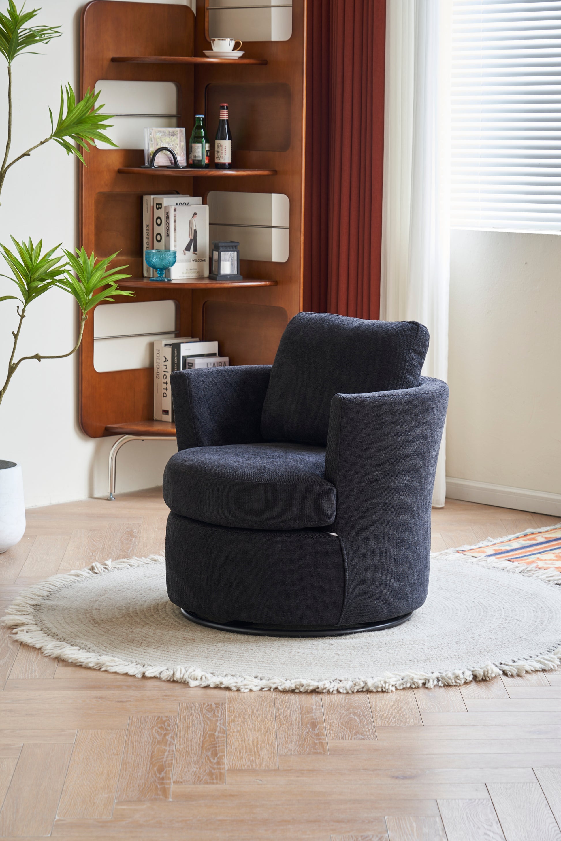 Swivel Barrel Chair, Comfy Round Accent Sofa Chair For Living Room, 360 Degree Swivel Barrel Club Chair, Leisure Arm Chair For Nursery, Hotel, Bedroom, Office, Lounge Black Black Primary Living Space Modern Foam Polyester