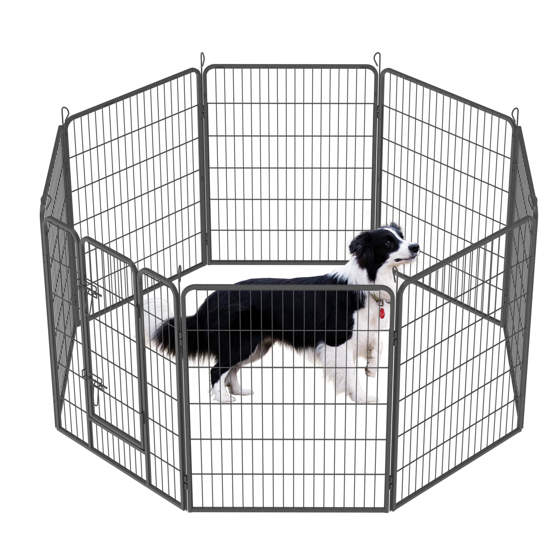 Heavy Duty Dog Pens Outdoor Dog Fence Dog Playpen For Large Dogs, 40"Dog Kennel Outdoor Pet Playpen With Doors 8 Panels Metal Exercise Pens Puppy Playpen Temporary Camping Fence For The Yard Black