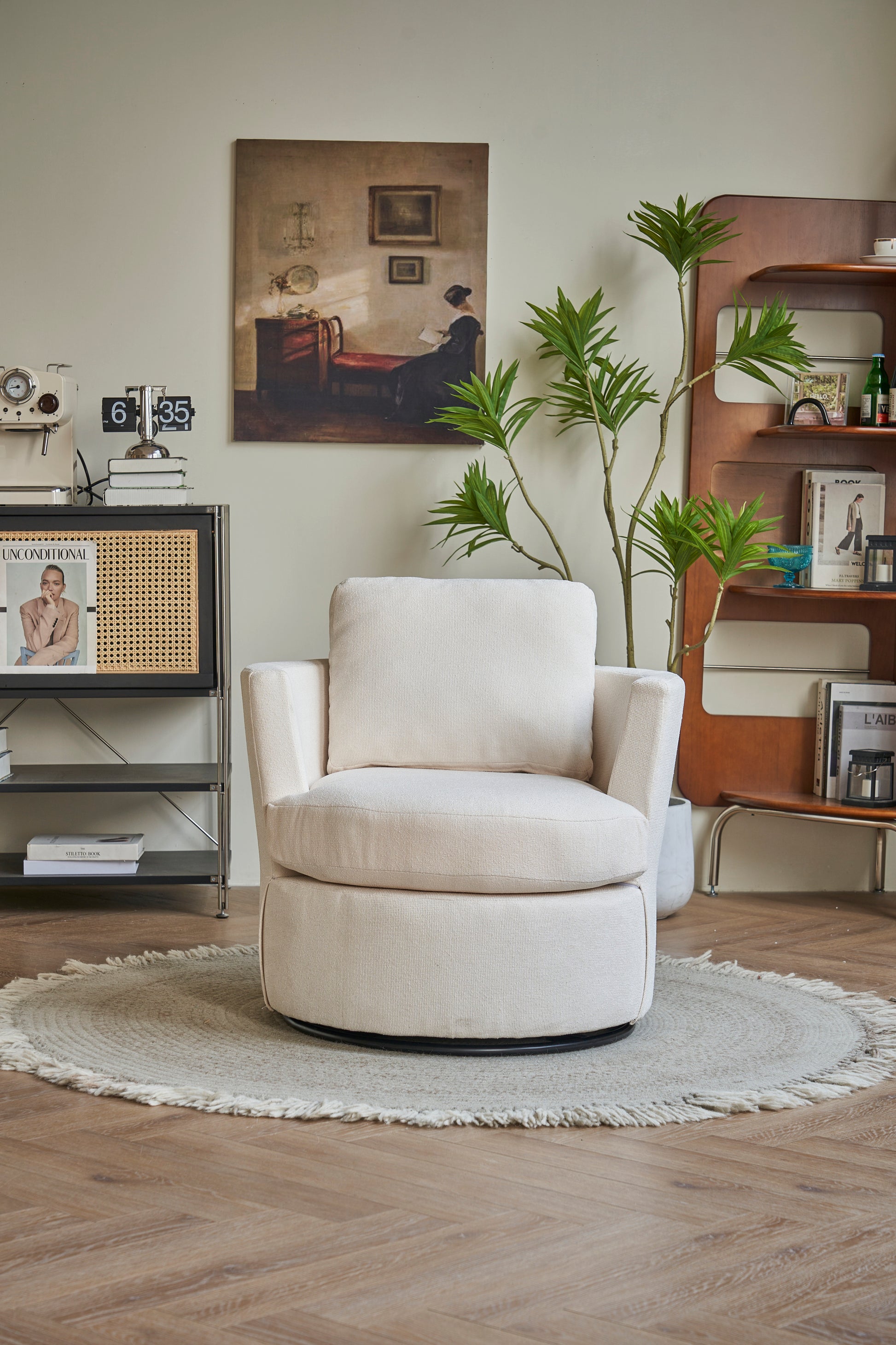 Swivel Barrel Chair, Comfy Round Accent Sofa Chair For Living Room, 360 Degree Swivel Barrel Club Chair, Leisure Arm Chair For Nursery, Hotel, Bedroom, Office, Lounge Beige Beige Primary Living Space Modern Foam Polyester