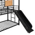 Twin Over Twin Metal Bunk Bed, Metal Housebed With Slide And Storage Stair, Black With Black Slide Black Iron