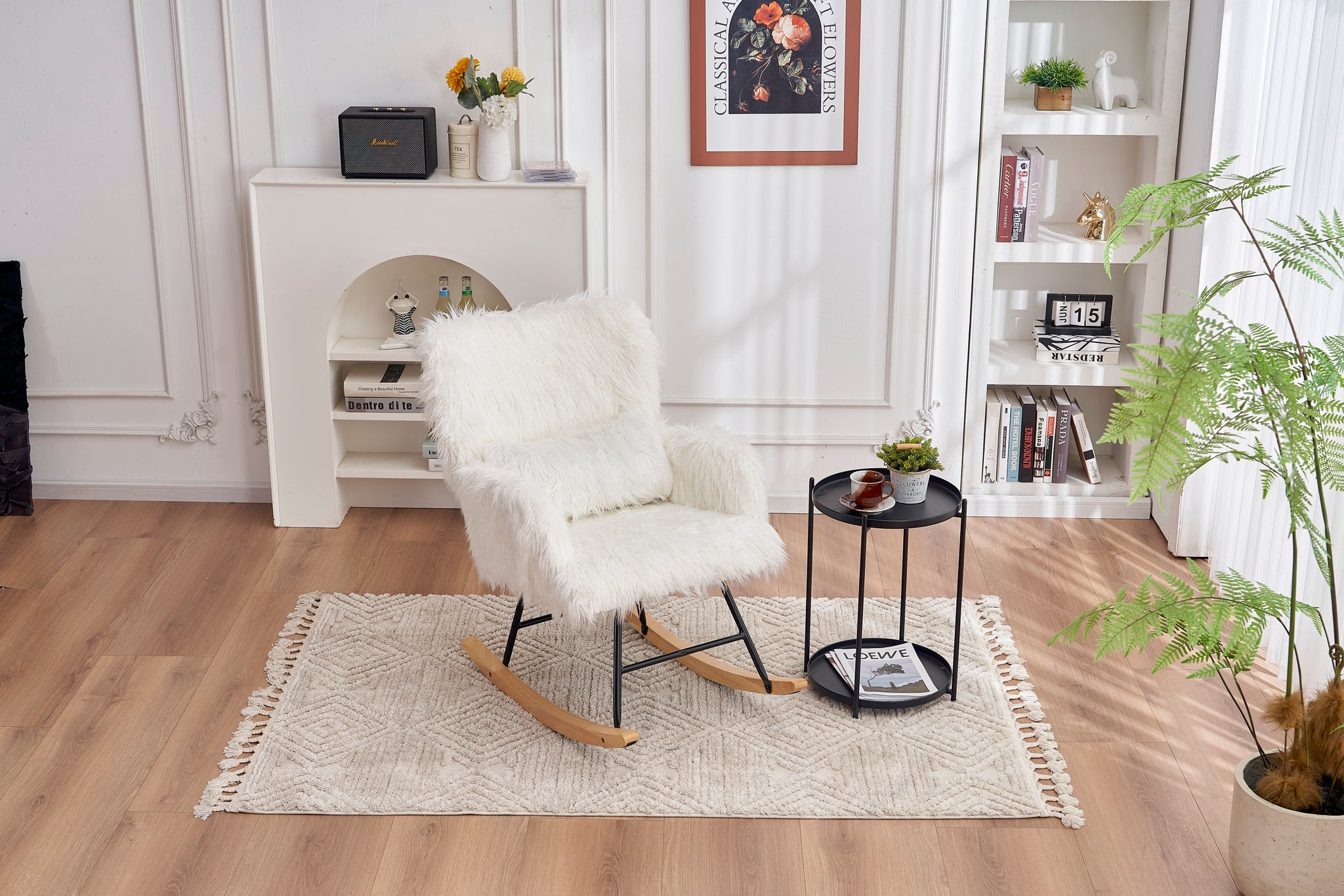 Rocking Chair Nursery, Solid Wood Legs Reading Chair white-primary living space-sponge-modern-rocking