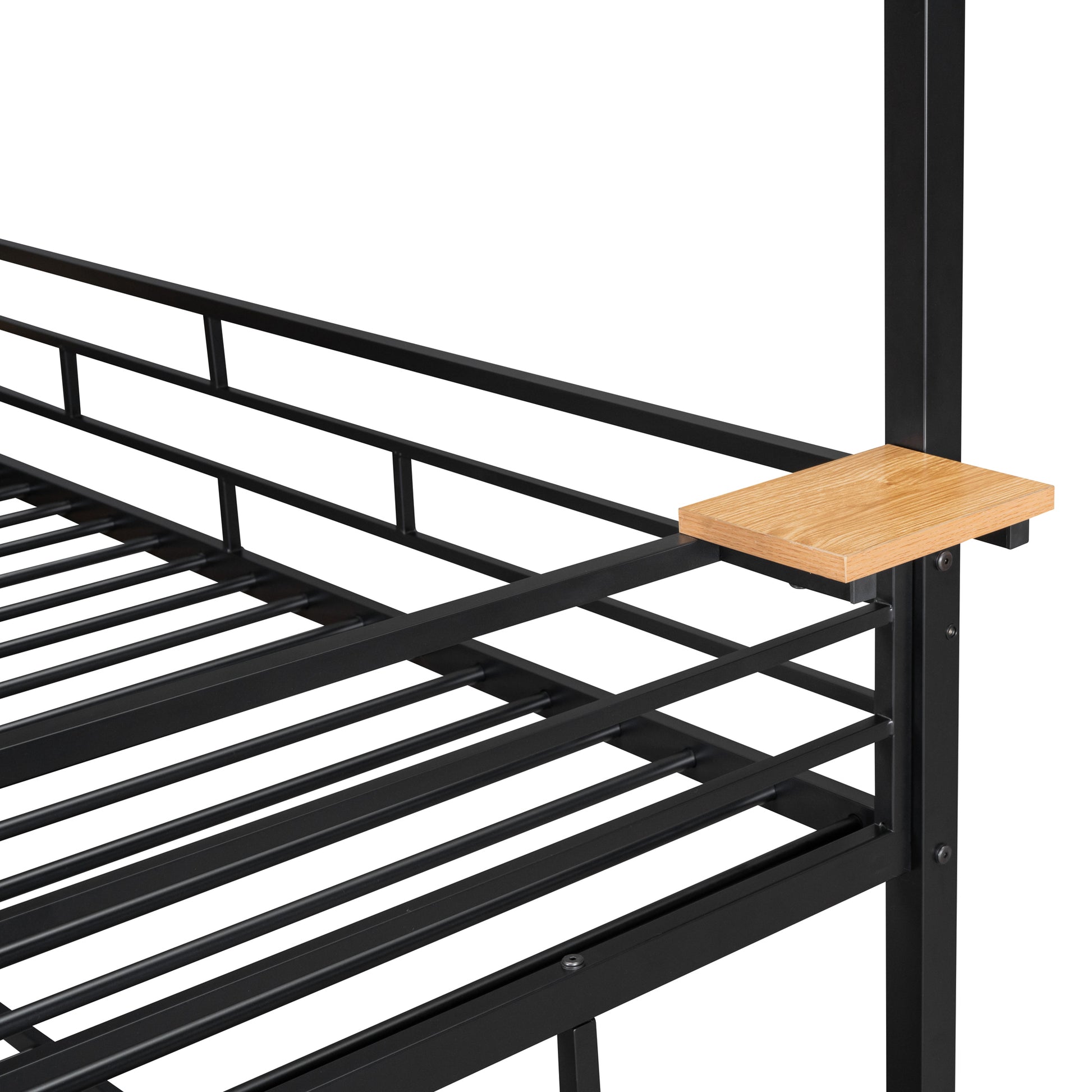 Twin Over Twin Metal Bunk Bed, Metal Housebed With Slide And Storage Stair, Black With Black Slide Black Iron