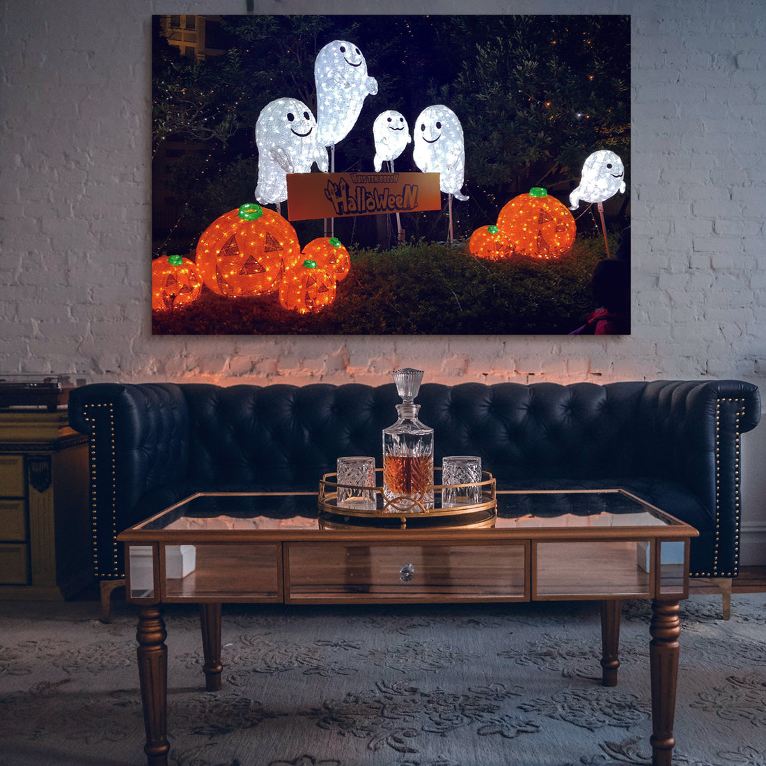 Drop Ping Framed Canvas Wall Art Decor Painting For Halloween,Cute Ghost Painting For Halloween Gift, Decoration For Halloween Office Living Room, Bedroom Decor Ready To Hang Rectangle Framed Multicolor Halloween Oversized 41In Canvas Cultures And