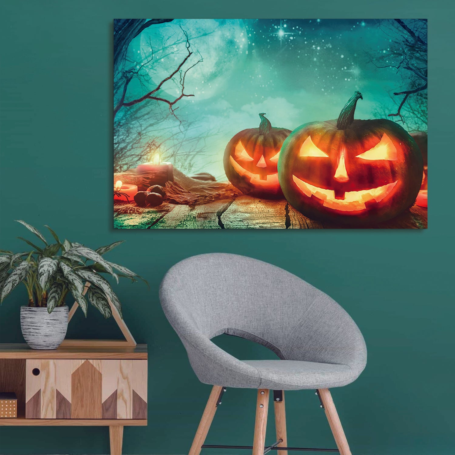 Drop Ping Framed Canvas Wall Art Decor Painting For Halloween,Scary Pumkin Jack O Lanterns Painting For Halloween Gift, Decoration For Halloween Office Living Room, Bedroom Decor Ready To Hang Rectangle Framed Multicolor Halloween Oversized 41In Canvas