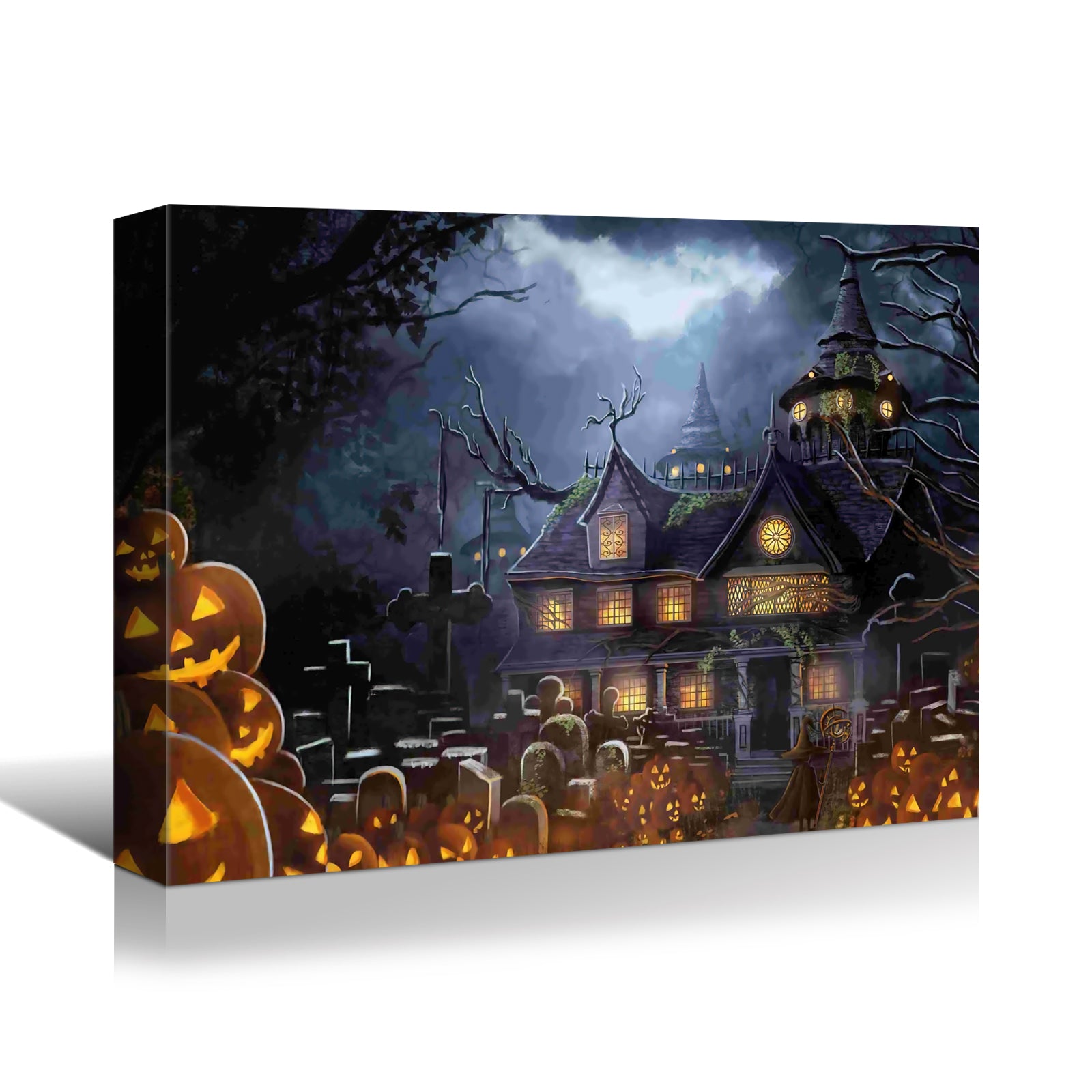 1Pcs Drop Ping Framed Canvas Wall Art Decor Painting For Halloween, Haunted Jack O Lanterns Farm Painting For Halloween Gift,2418In Thickness 1.5Inch Rectangle Framed Multicolor Halloween Oversized 41In Canvas Cultures And Diasporas