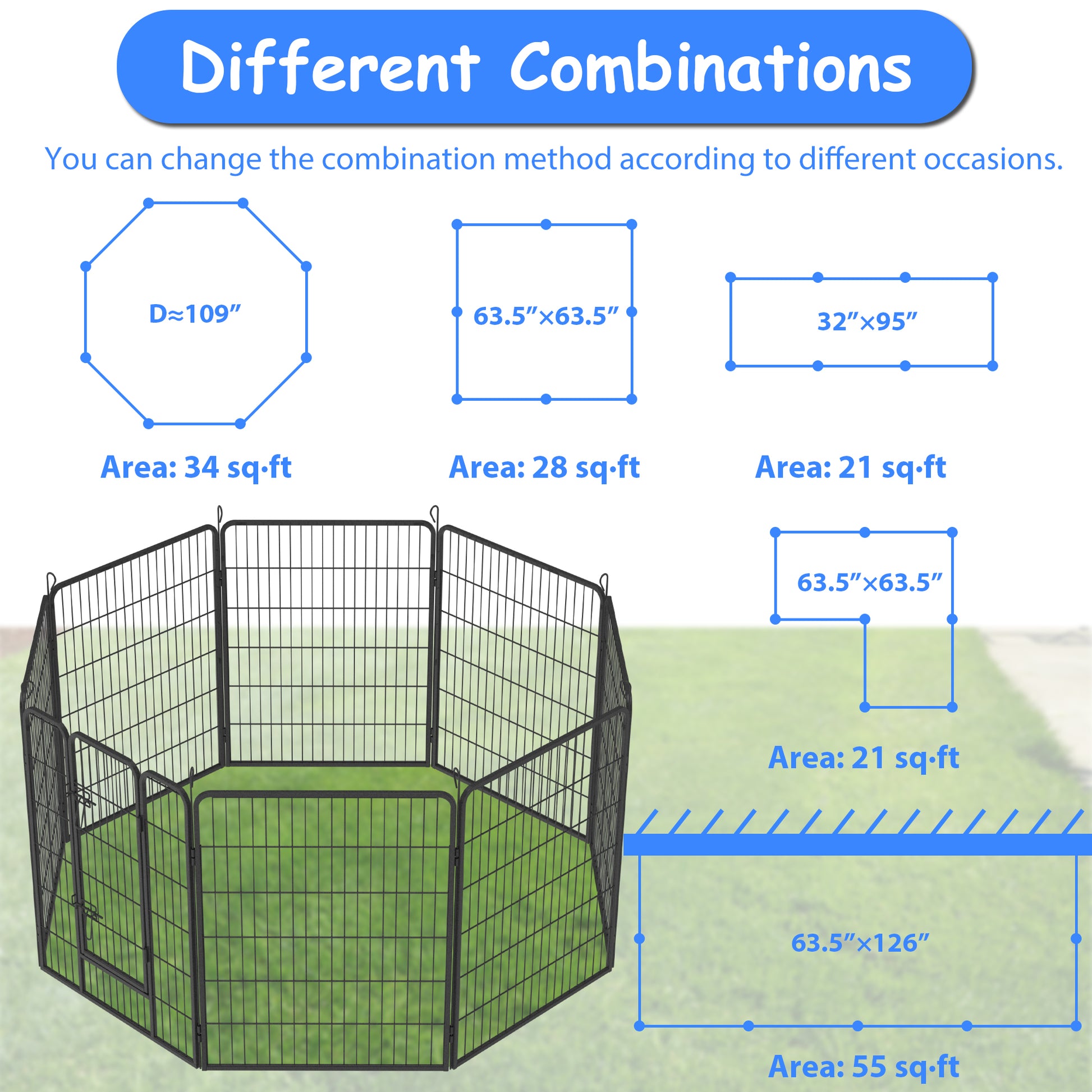 Heavy Duty Dog Pens Outdoor Dog Fence Dog Playpen For Large Dogs, 40"Dog Kennel Outdoor Pet Playpen With Doors 8 Panels Metal Exercise Pens Puppy Playpen Temporary Camping Fence For The Yard Black