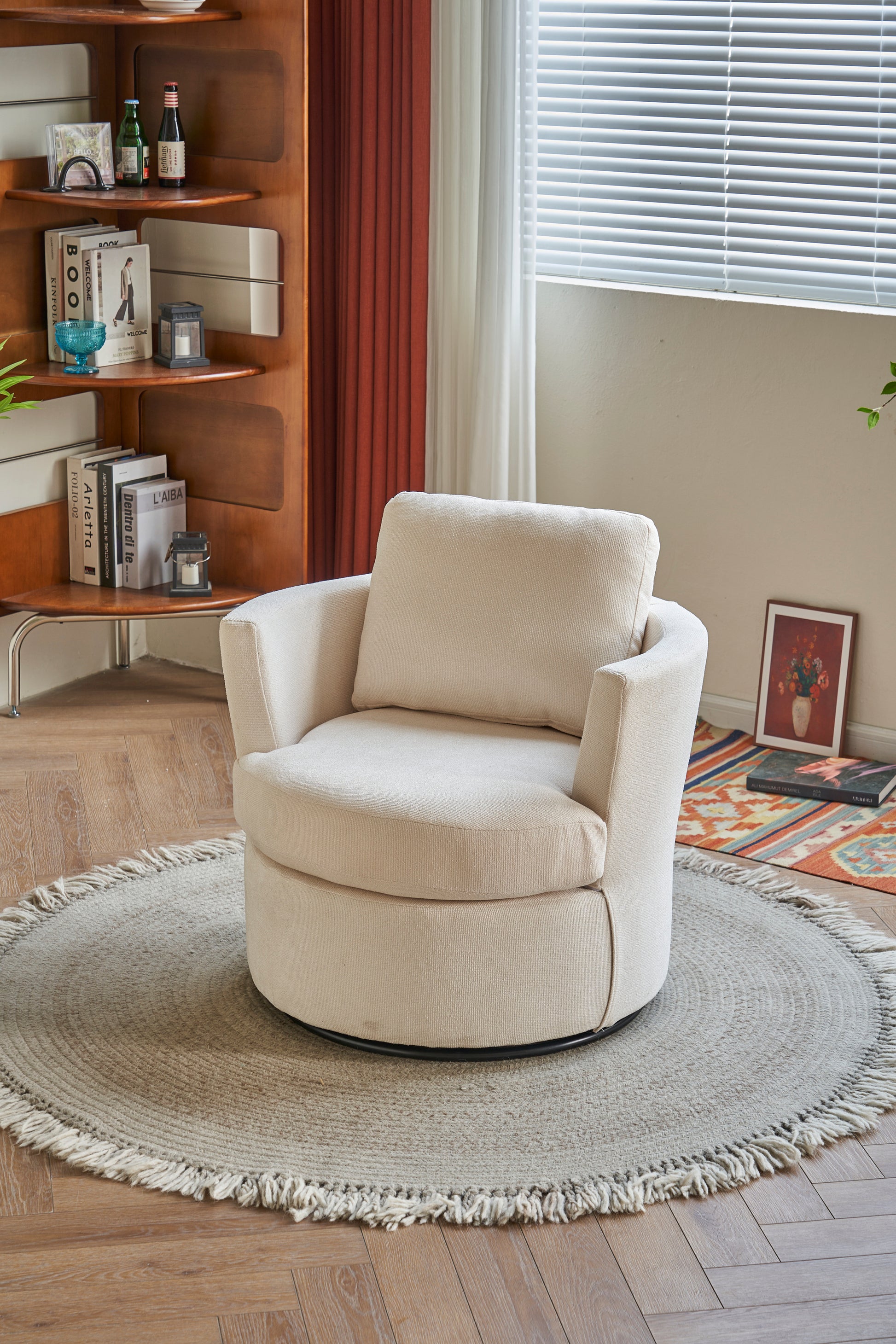 Swivel Barrel Chair, Comfy Round Accent Sofa Chair For Living Room, 360 Degree Swivel Barrel Club Chair, Leisure Arm Chair For Nursery, Hotel, Bedroom, Office, Lounge Beige Beige Primary Living Space Modern Foam Polyester