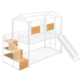 Twin Over Twin Metal Bunk Bed, Metal Housebed With Slide And Storage Stair, White With White Slide White Iron