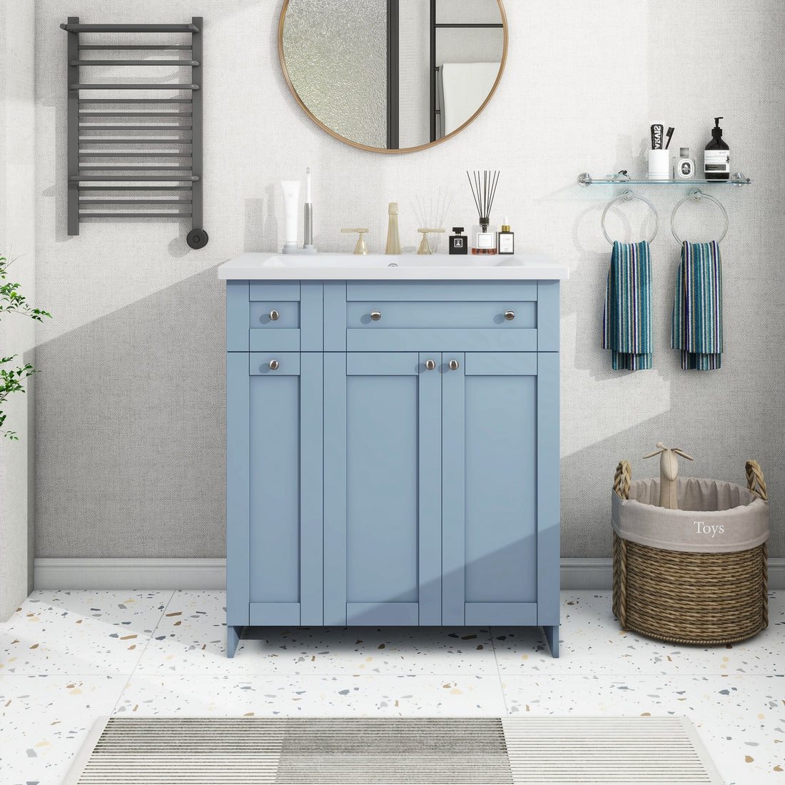 Modern 30 Inch Bathroom Vanity Cabinet with Easy to blue-mdf