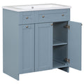 Modern 30 Inch Bathroom Vanity Cabinet With Easy To Clean Resin Integrated Sink In Blue Blue Mdf