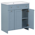 30 Inch Blue Bathroom Vanity With Ceramic Sink Combo, Abundant Storage Cabinet 2 Soft Close Doors And Double Tier Deep Drawer Blue Bathroom Mdf