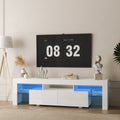 High Gloss Tv Stand With Led Lights For Tvs Up To 65'', Modern Tv Console With Storage Cabinets For Living Room White 60 69 Inches Mdf