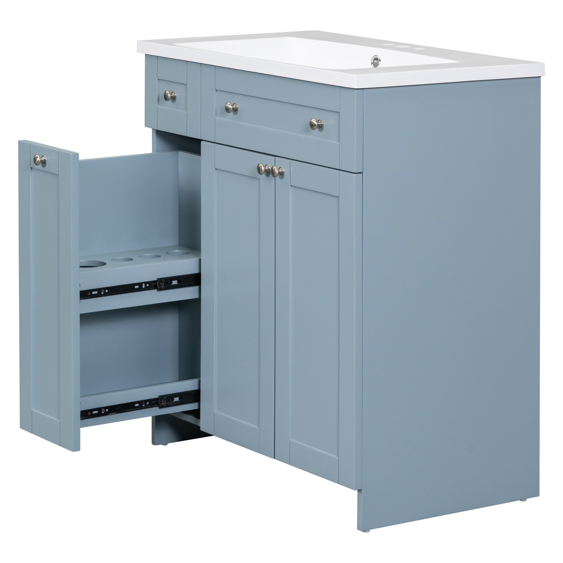 Modern 30 Inch Bathroom Vanity Cabinet With Easy To Clean Resin Integrated Sink In Blue Blue Mdf