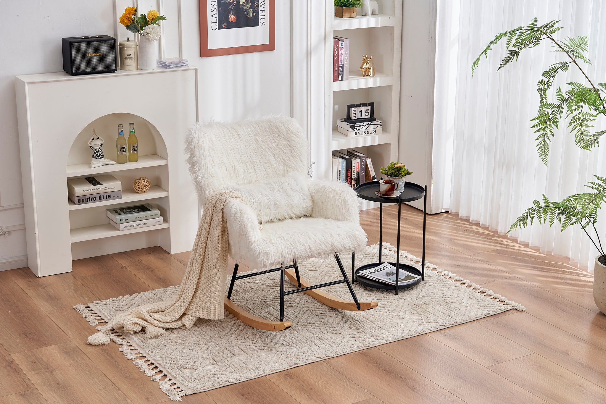 Rocking Chair Nursery, Solid Wood Legs Reading Chair white-primary living space-sponge-modern-rocking
