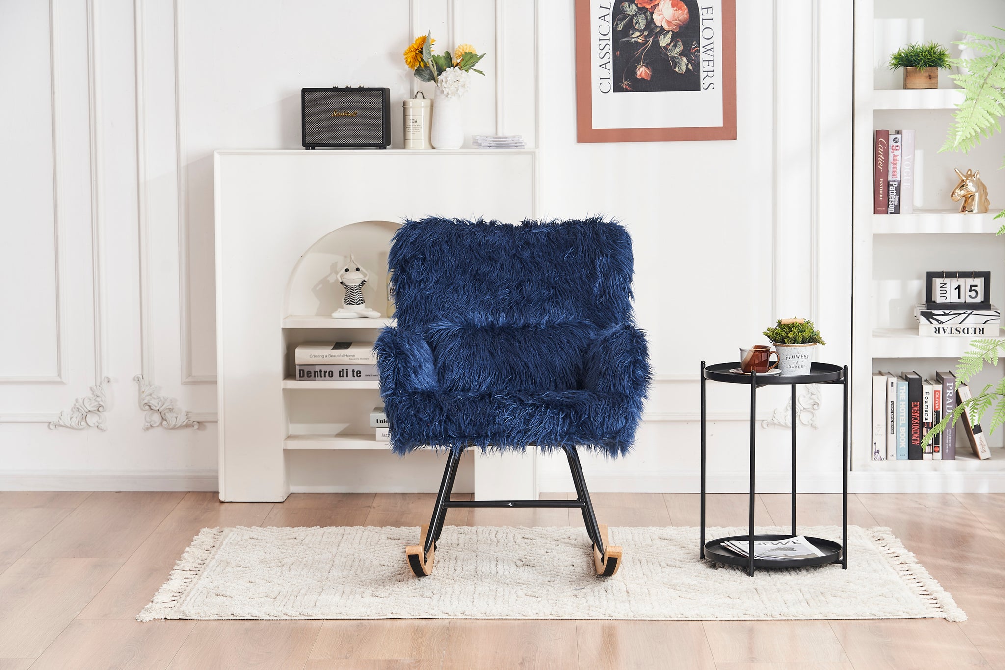 Rocking Chair Nursery, Solid Wood Legs Reading Chair blue-primary living space-sponge-modern-rocking
