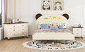 3 Pieces Bedroom Sets Full Size Bear Shape Platform Bed With Nightstand And Storage Dresser,Cream Walnut Cream Wood