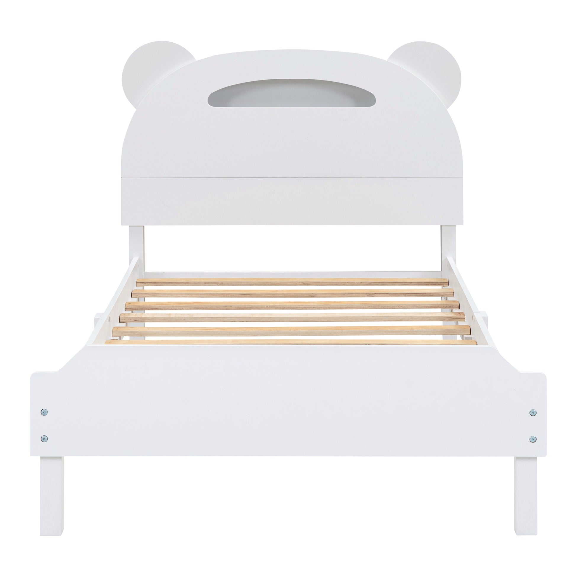 3 Pieces Bedroom Sets Twin Size Bear Shape Platform Bed With Nightstand And Storage Dresser,White Gray White Wood