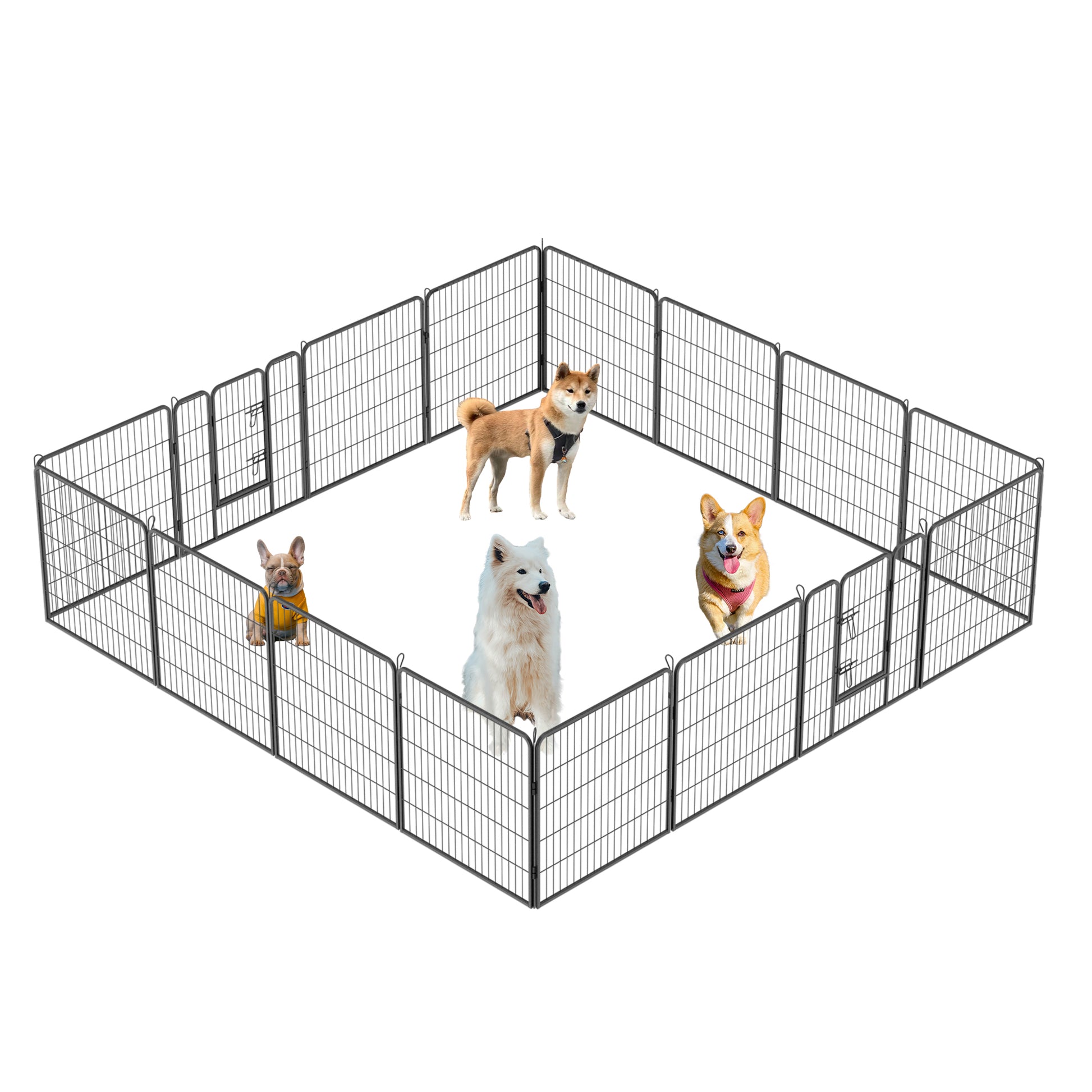 Dog Pens Outdoor 32" Height Foldable 16 Panels Heavy Duty Metal Portable Dog Playpen Indoor Anti Rust Exercise Dog Fence With Doors For Large Medium Small Pets Play Pen For Rv Camping Yard Black