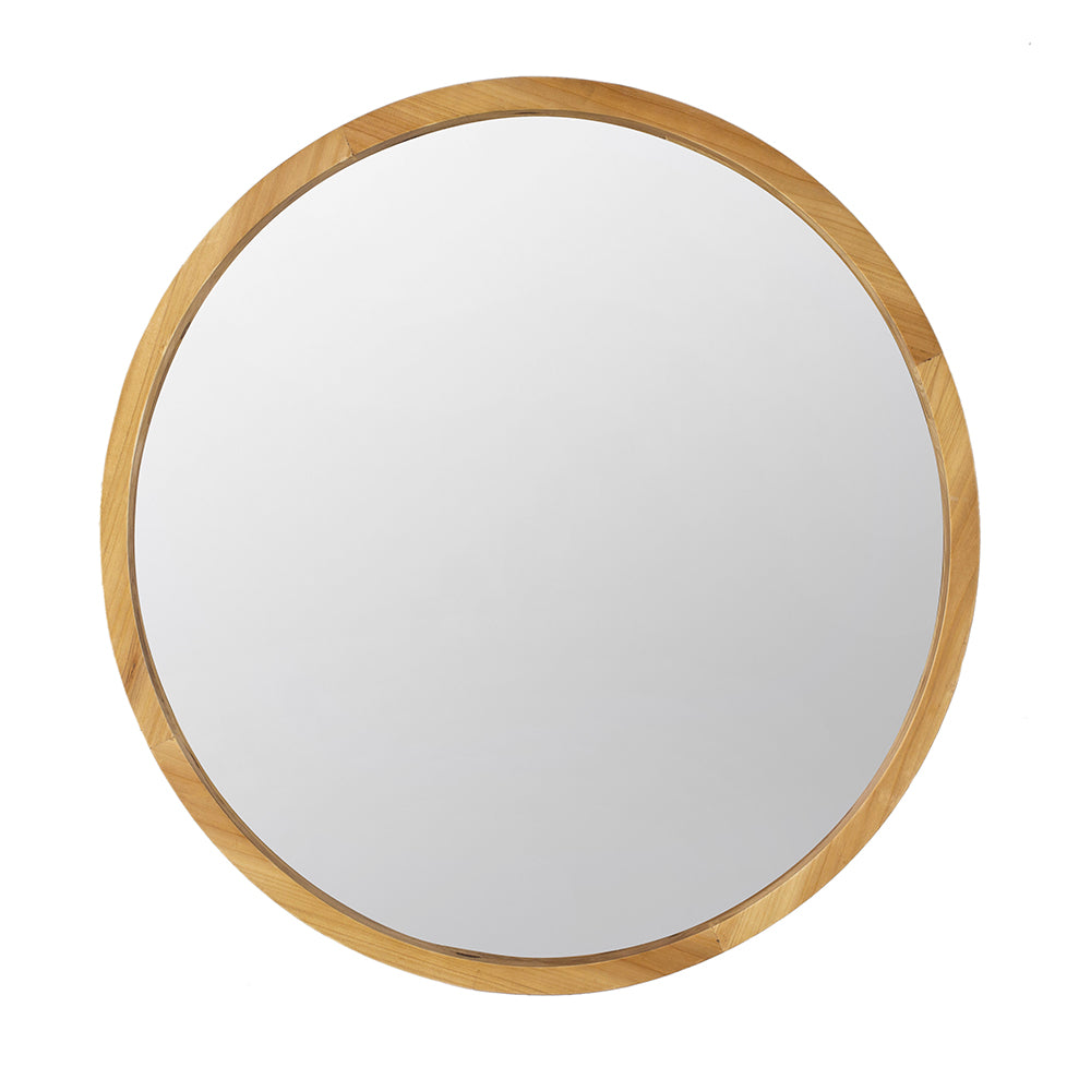 D28" Wood Round Mirror, Farmhouse Decor Style Circle Wall Mirror For Living Room Bathroom Entryway Brown Wood Glass