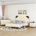 3 Pieces Bedroom Sets Full Size Bear Shape Platform Bed With Nightstand And Storage Dresser,Cream Walnut Cream Wood