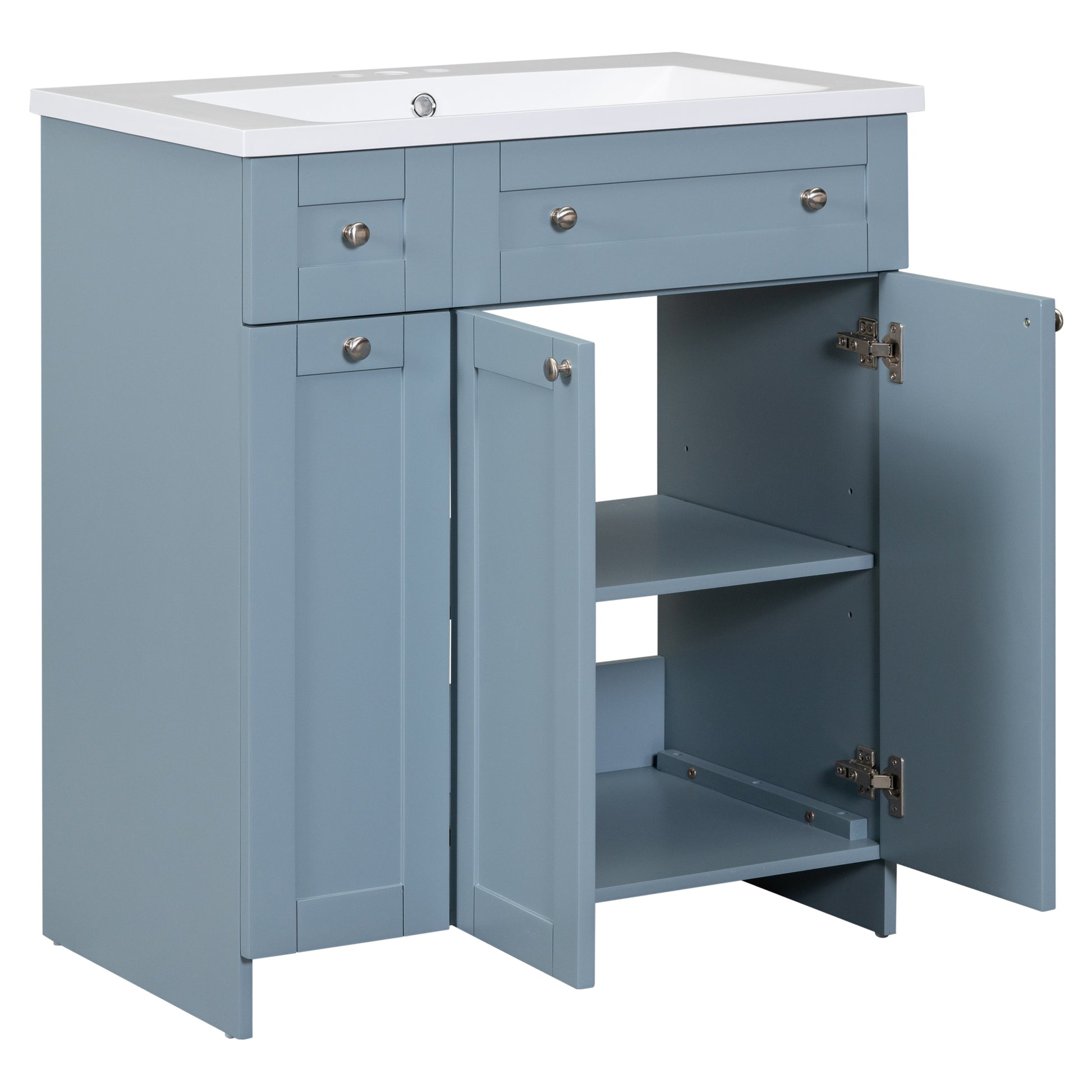 Modern 30 Inch Bathroom Vanity Cabinet With Easy To Clean Resin Integrated Sink In Blue Blue Mdf