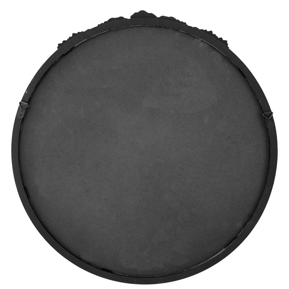 30"X30" Round Hand Carved Rose Antique Mirror Frame, Wall Mirror For Live Space, Bathroom, Entryway Wall D Cor Black Black Mdf Glass