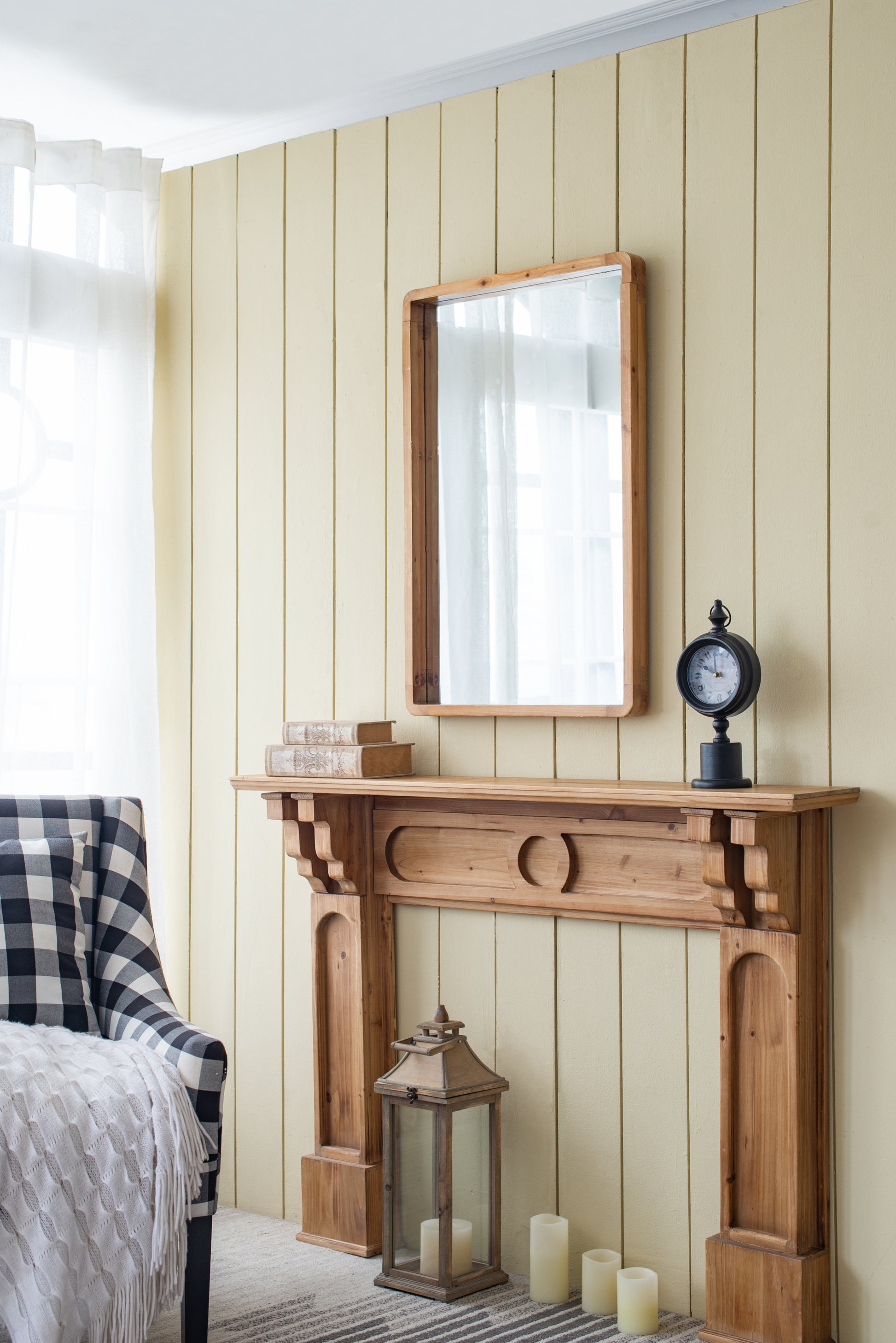 24"X36" Rectangle Wood Mirror, Farmhouse Wall Decor For Living Room Bedroom Entryway Brown Wood Glass