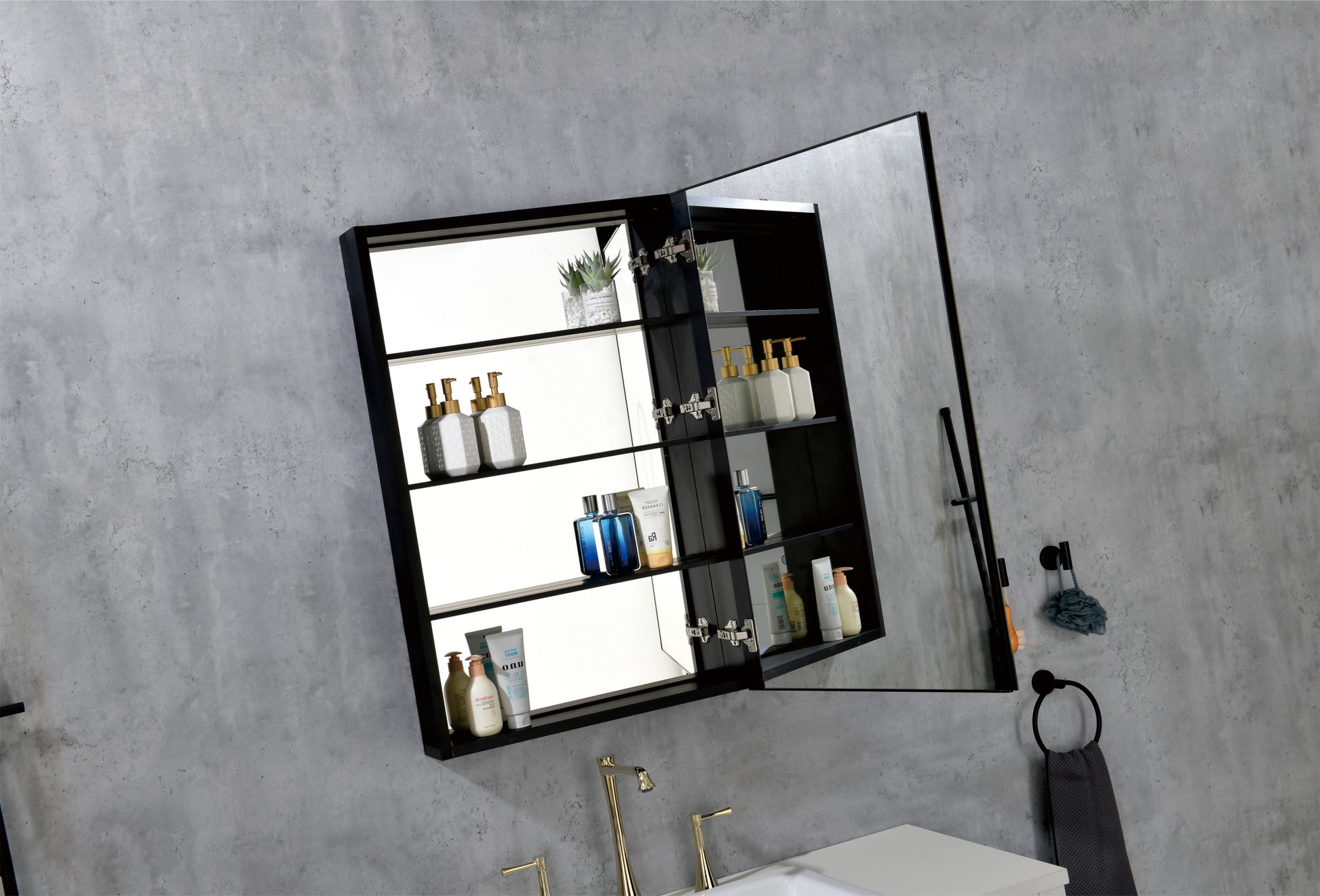 Aluminum, x Inches, Bathroom Medicine Cabinet with matt black-aluminium