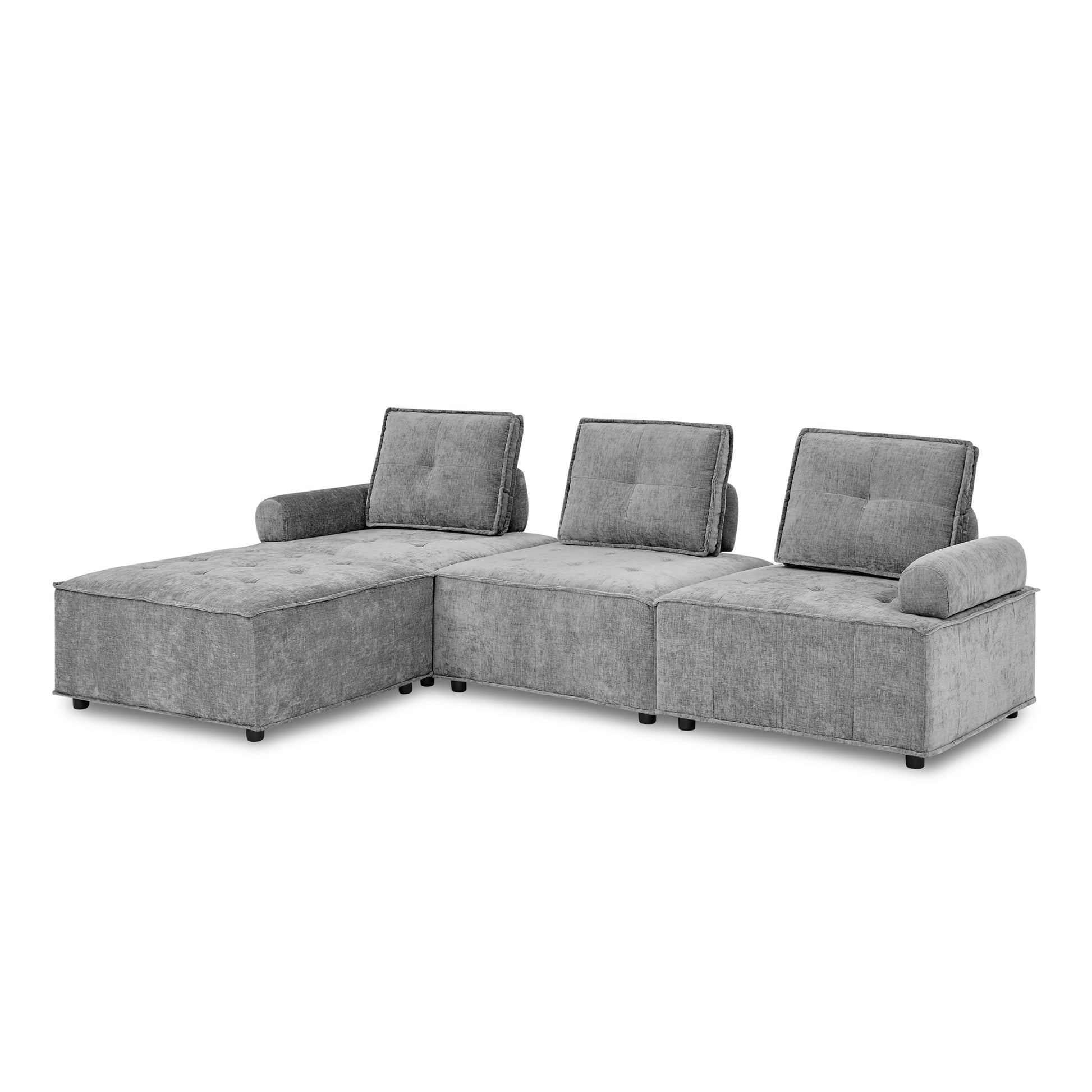 L Shape Modular Sectional Sofa, Diy Combination, Chenille Grey Chenille Wood Tight Back Eucalyptus Square Arms Foam Chenille 4 Seat
