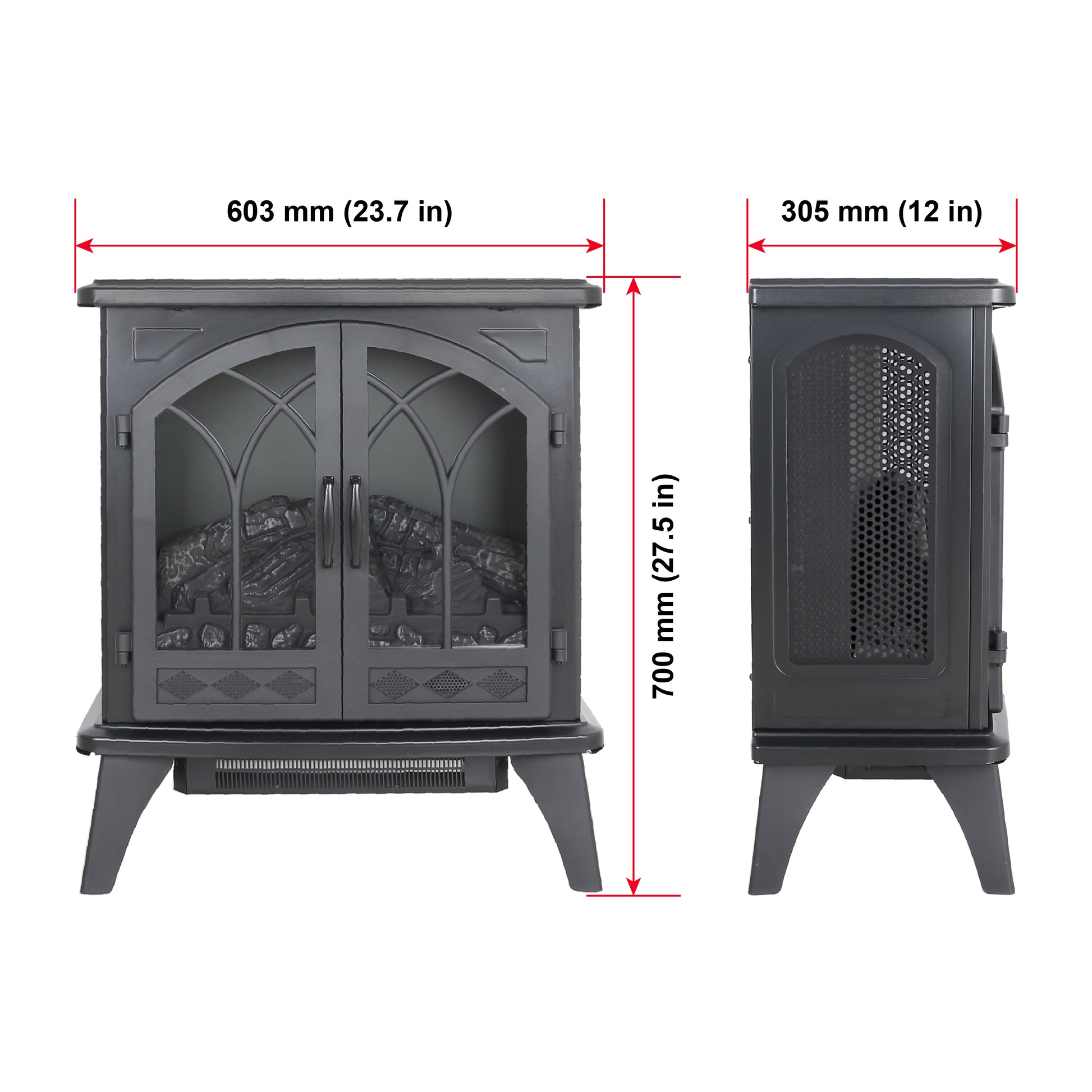 24 Inch 3D Flame Electric Infrared Quartz Fireplace Stove With Remote Control Powder Coated Electric Yes Antique Black Vent Free Yes Freestanding Tempered Glass Sheet Metal Electric