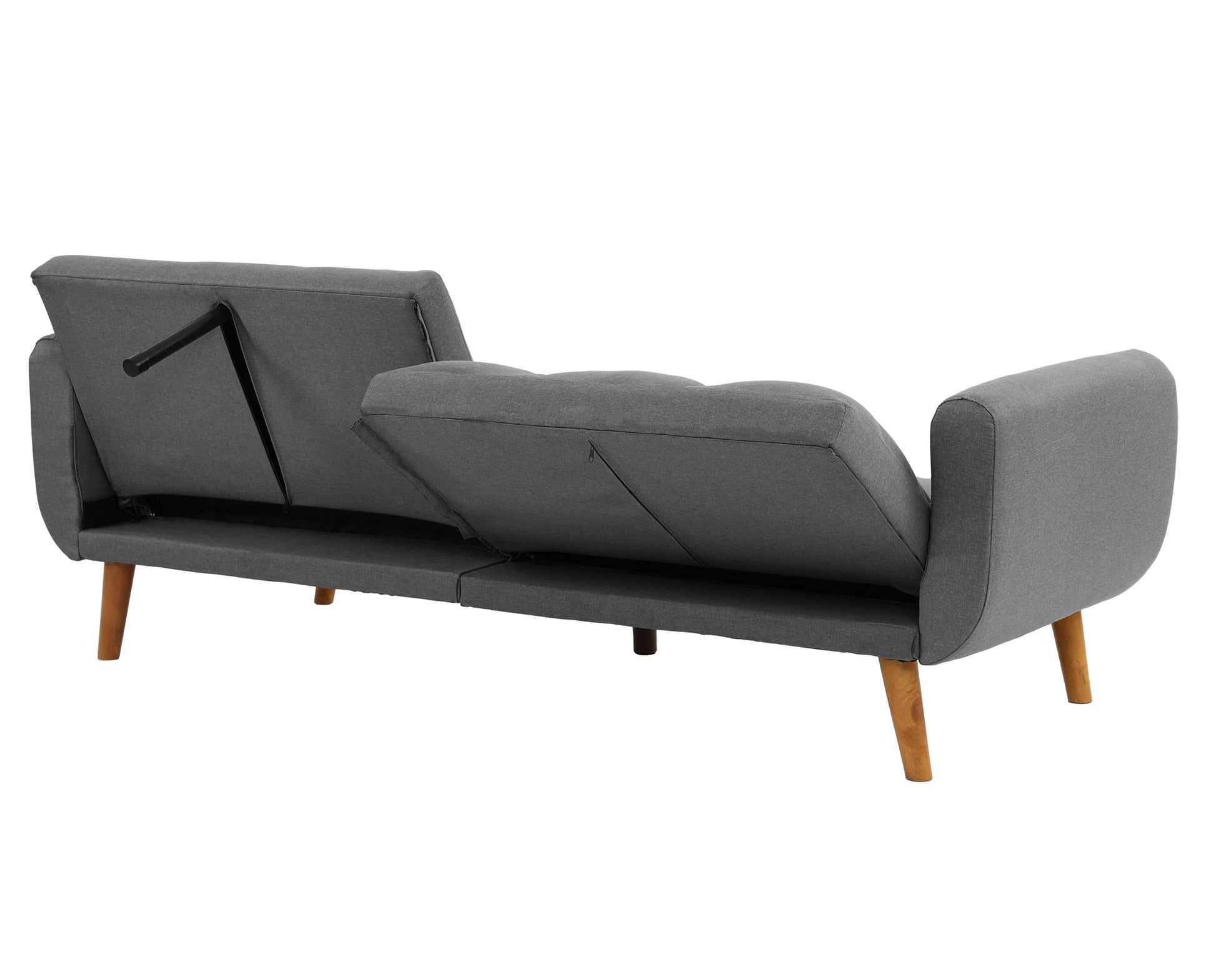 Adjustable Sofa In Black Faux Leather Gray Fabric