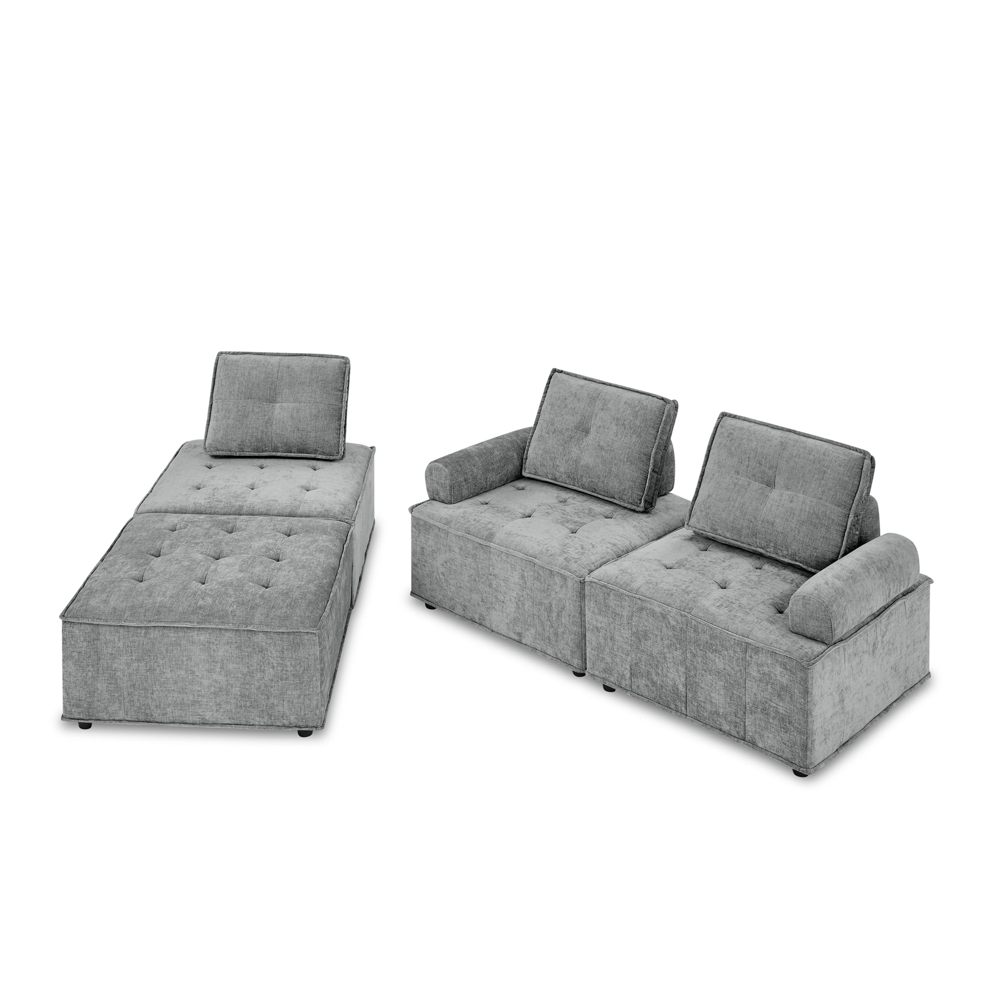 L Shape Modular Sectional Sofa, Diy Combination, Chenille Grey Chenille Wood Tight Back Eucalyptus Square Arms Foam Chenille 4 Seat