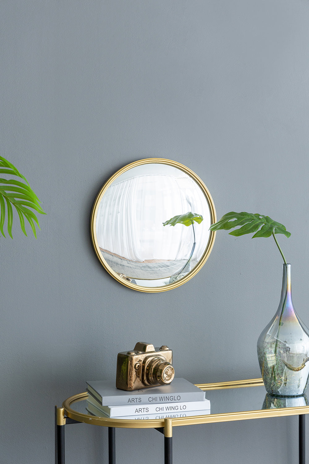 D15" Gold Round Mirror, Circle Mirror with Iron Frame gold-metal & wood