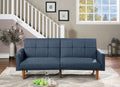 Adjustable Sofa In Black Faux Leather Navy Fabric