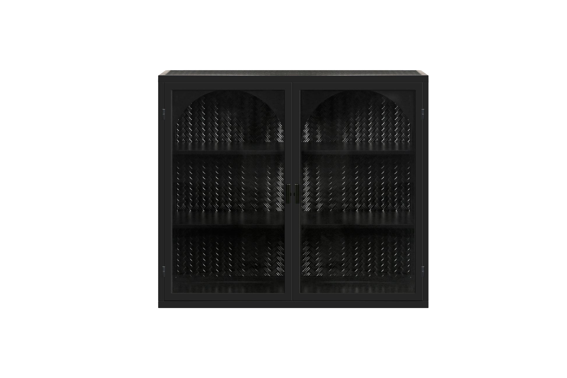 27.56"Glass Doors Modern Two Door Wall Cabinet With Featuring Three Tier Storage For Entryway Living Room Bathroom Dining Room,Wall Cabinet With Characteristic Woven Pattern,Black Black Metal