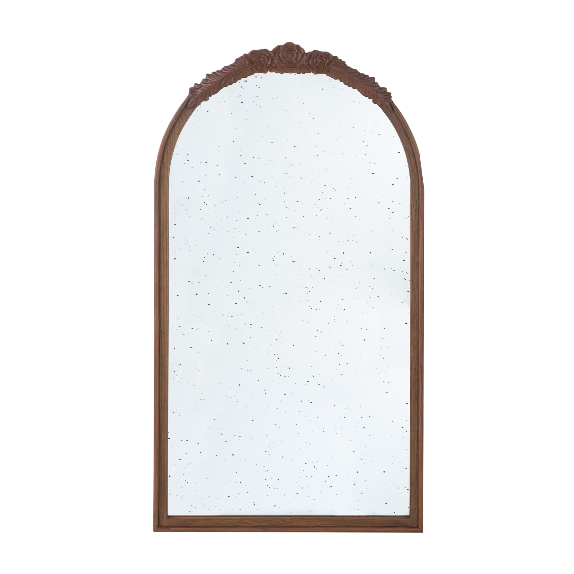 23" X 42" Hand Carved Rose Antique Mirror Frame, Wood Arch Mirror Wall Decor For Living Room, Bathroom, Entryway Brown Brown Mdf Glass