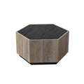 Hexagonal Rural Style Garden Retro Living Room Coffee Table With 2 Drawers, Textured Black Warm Oak Light Oak Particle Board