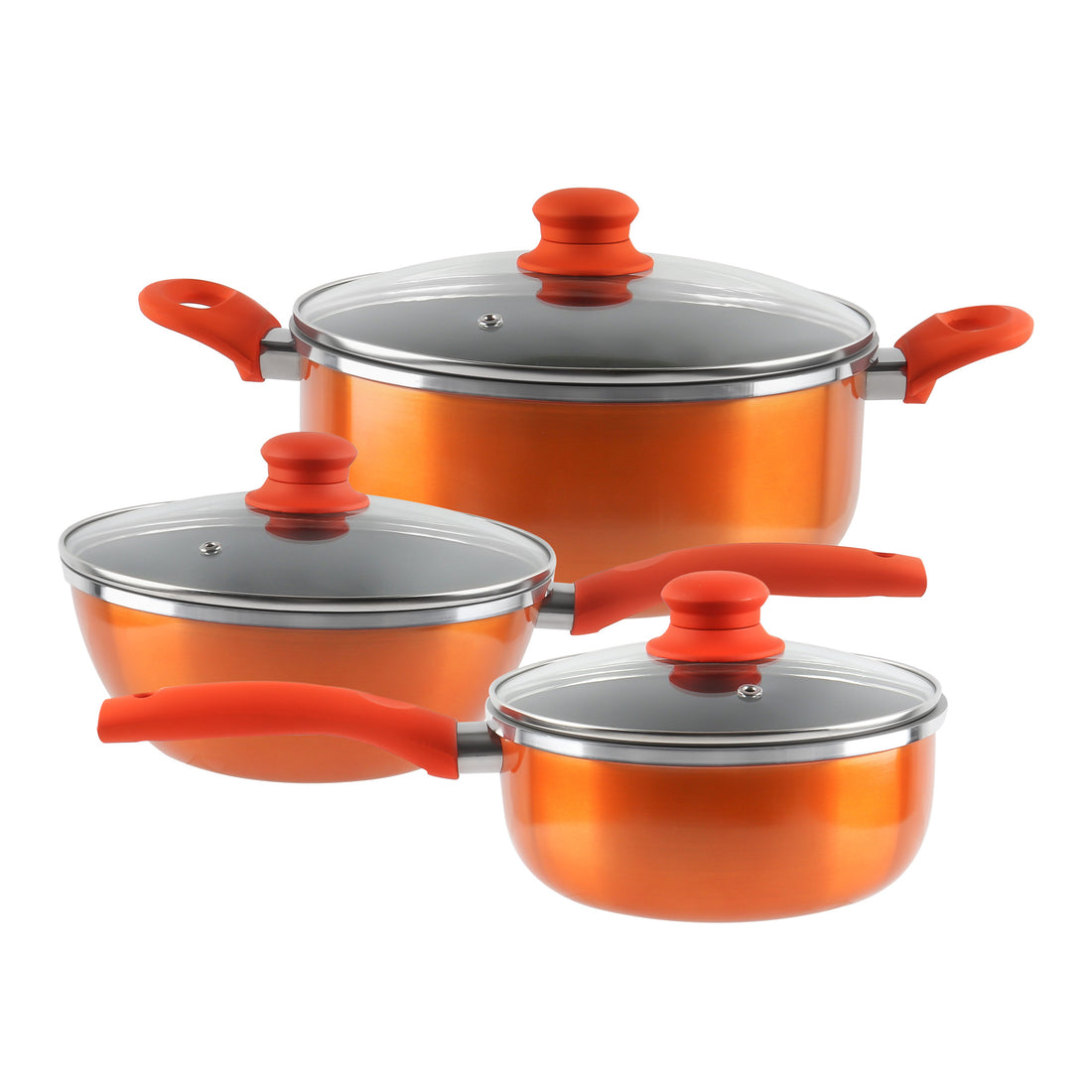 Stainless Steel 6 Piece Cookware Set: Mirror Polished, Induction Bottom, Straight Shape, Ss Lids, Sturdy Handles And Knobs Orange Kitchen Aluminium