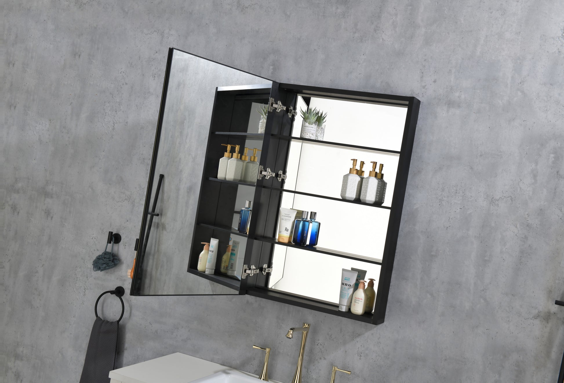 Aluminum, x Inches, Bathroom Medicine Cabinet with matt black-aluminium