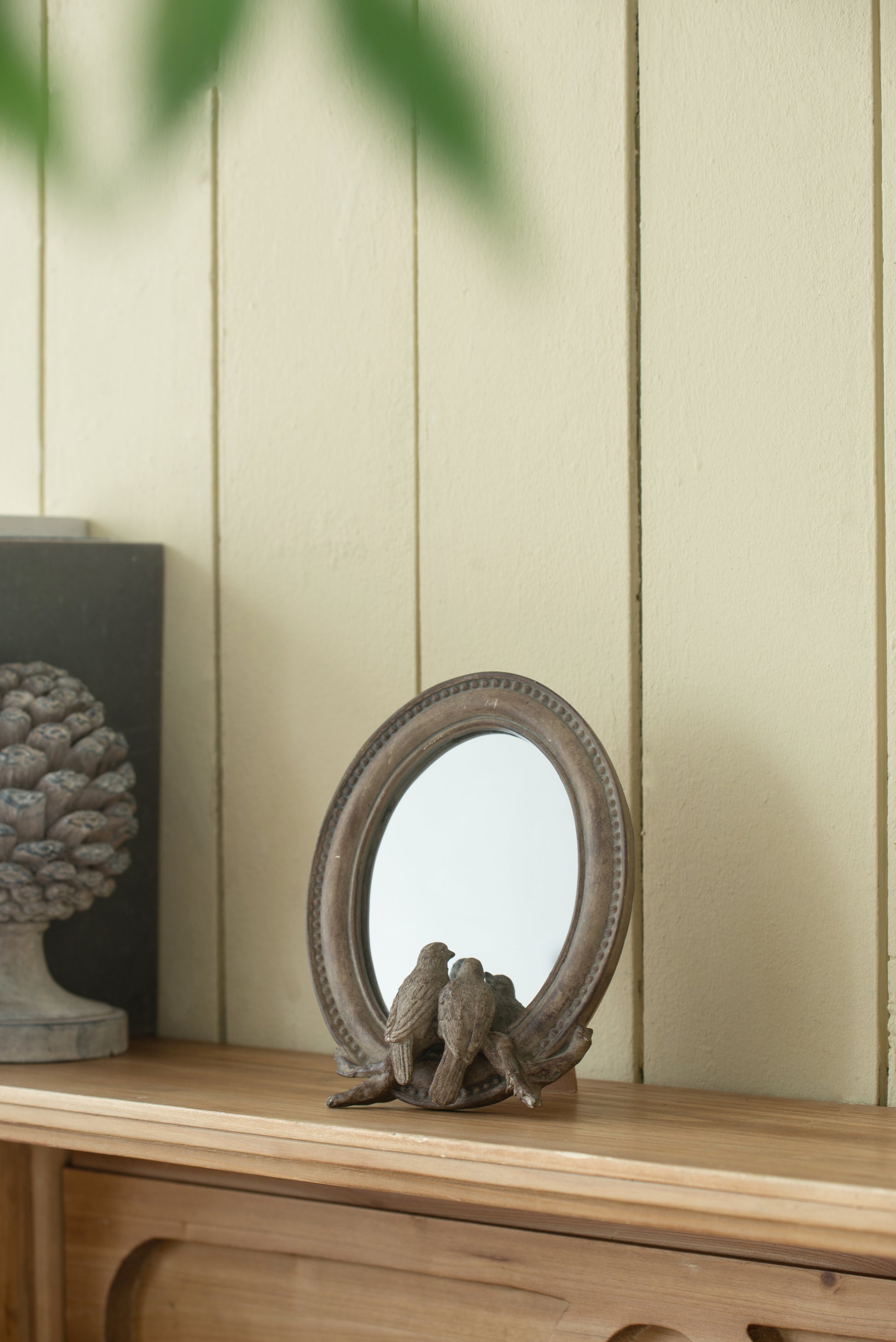 7.5x9.5" Corella Oval Bird Mirror with Resin