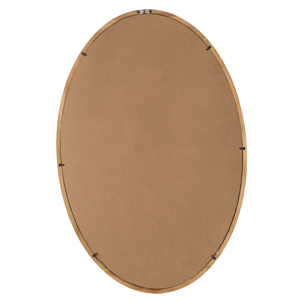 24" X 36" Oval Wall Mirror With Wood Frame, Farmhouse Wood Mirror For Bathroom Entryway Console Lean Against Wall Brown Wood Glass