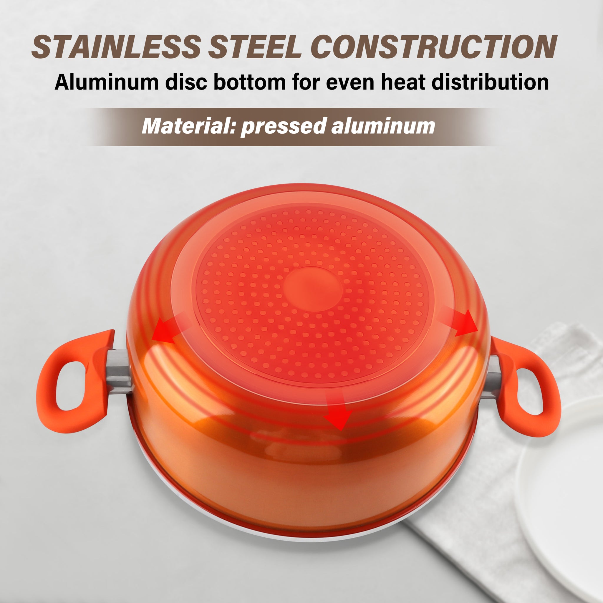 Stainless Steel 6 Piece Cookware Set: Mirror Polished orange-kitchen-aluminium