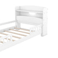 Wood Twin Size Platform Bed With Built In Led Light, Storage Headboard And Guardrail, White Box Spring Not Required Twin White Wood Bedroom Bed Frame Solid Wood Mdf