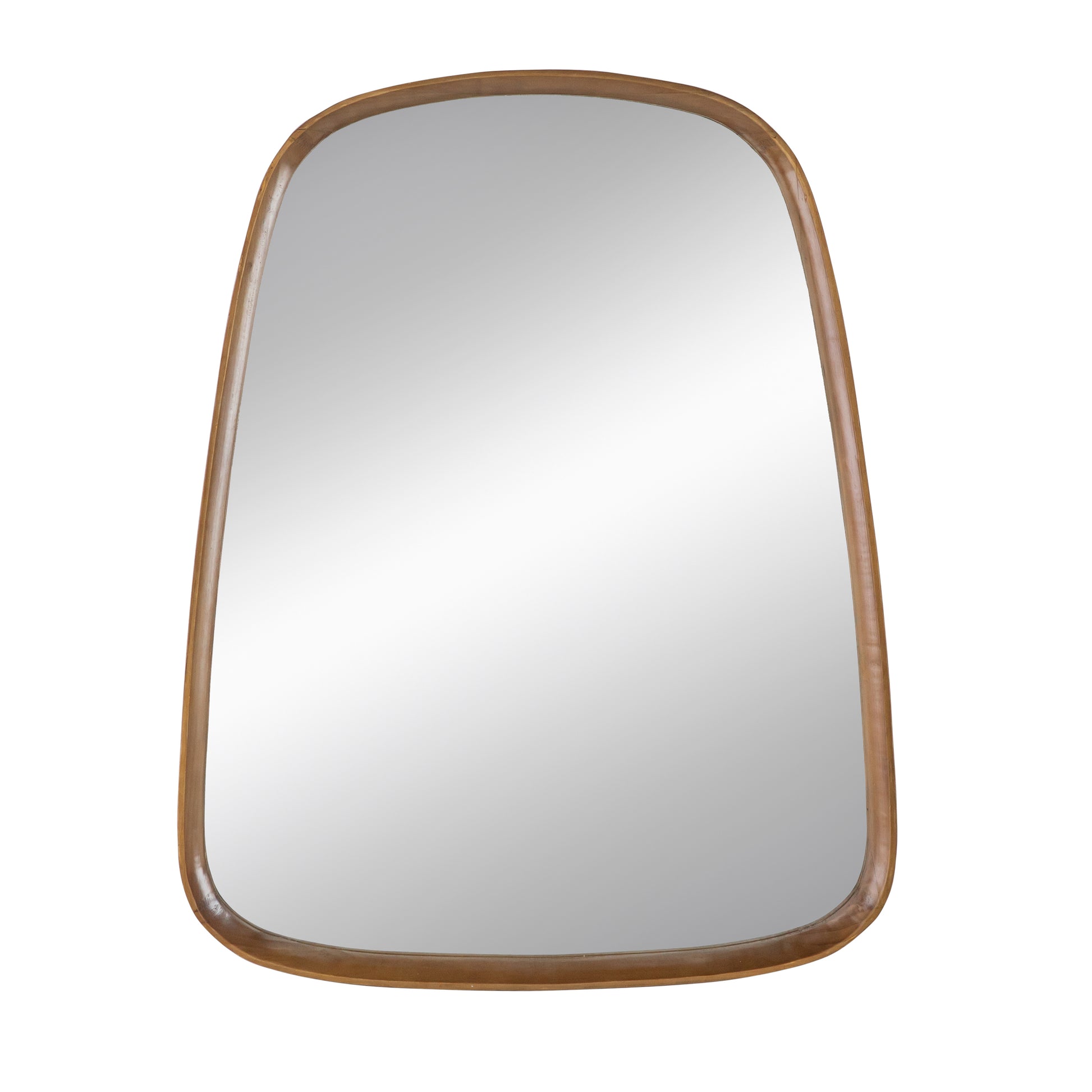 27"X37" Irrgeular Mirror With Wood Frame, Wall Mirror For Living Room Bathroom Entryway Brown Wood Glass